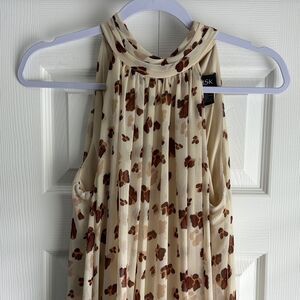 MSK Jumpsuit Women's Size Small High Neck Tie Back Tan Brown Leopard Print